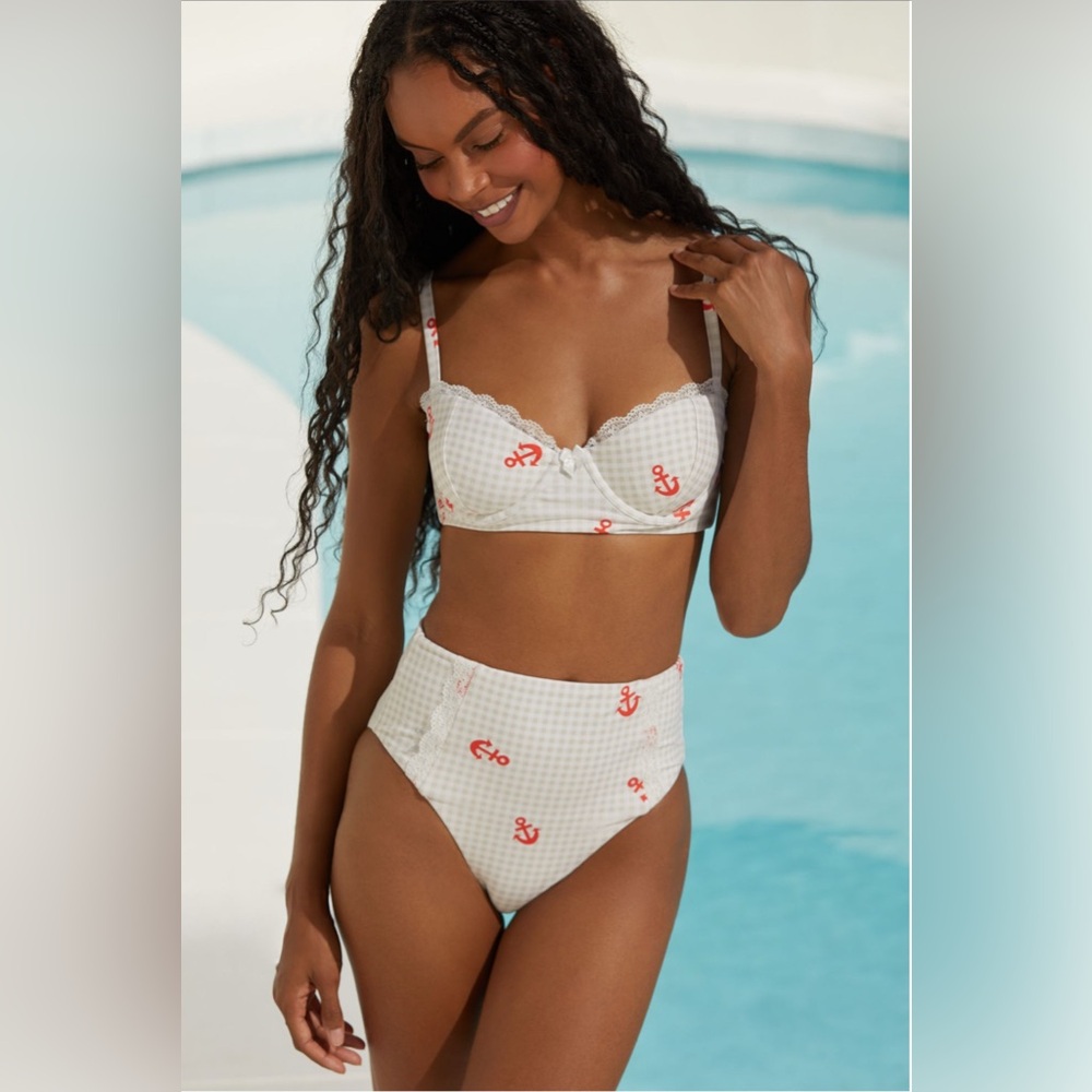 NWT Celandine Pippa Trimmed High Waisted Bikini Bottom Size XL Color Anchor